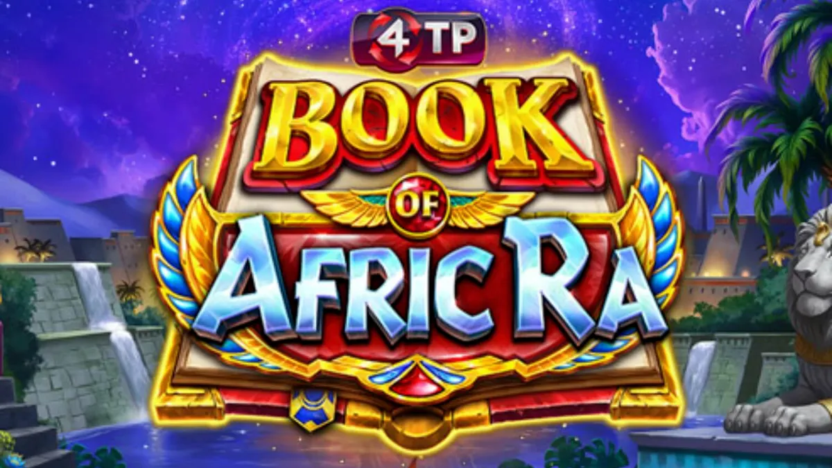 Tampilan visual slot 4TP Book of AfricRa dengan tema Mesir kuno bertema hewan