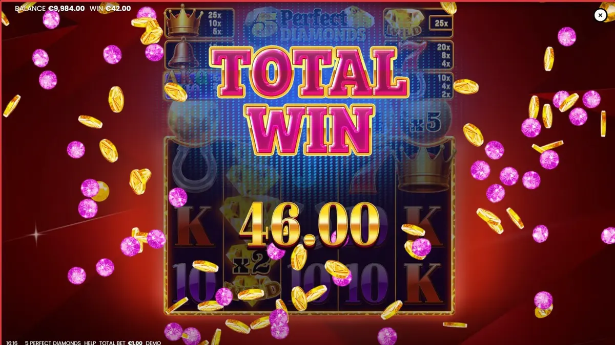 Tampilan visual slot 5 Perfect Diamonds dengan tema berlian dan simbol klasik