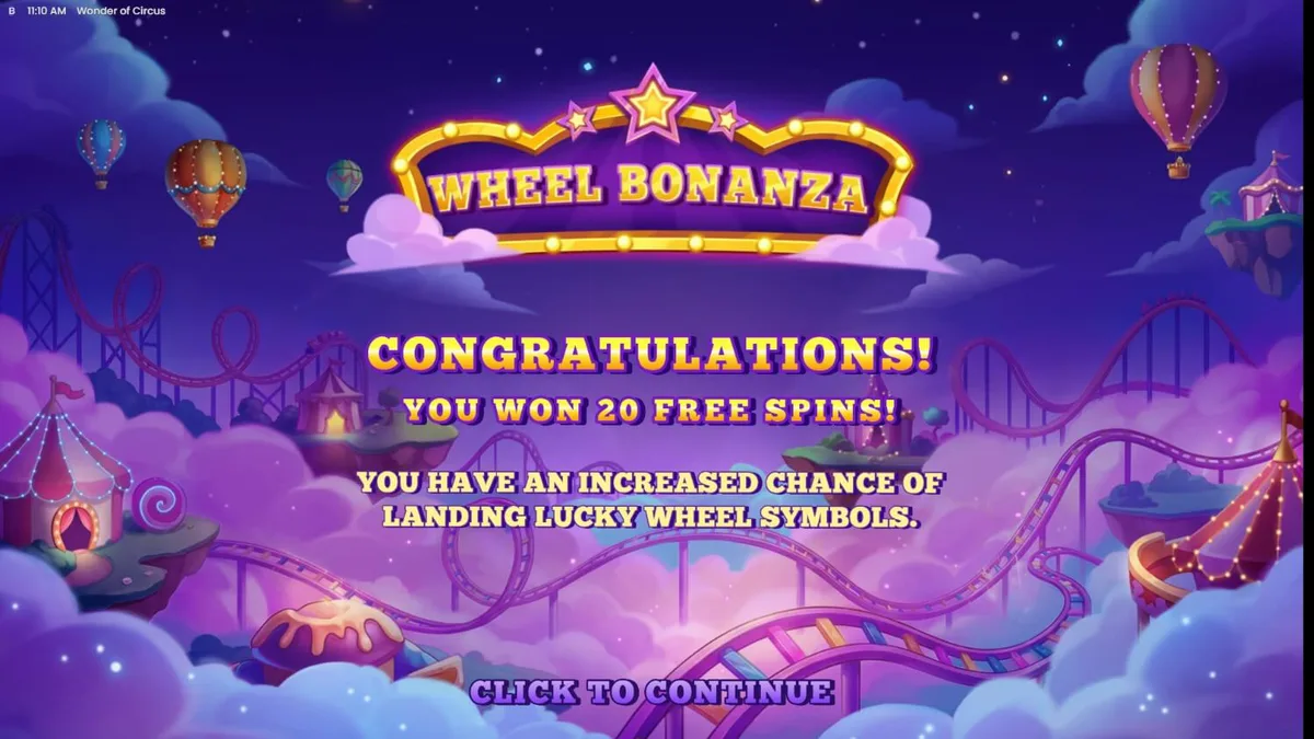 Tampilan visual slot Wonder of Circus dengan tema karnaval dan simbol neon.