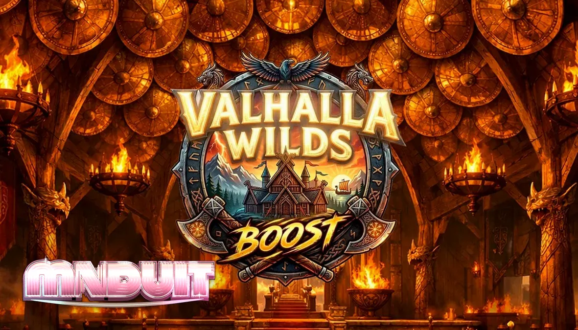 Pemandangan epik slot Valhalla Wilds Boost dengan tema Viking dan simbol runik